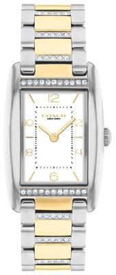 Coach Women's Reese (24mm) White Rectangular Dial / Crystal-Set Two-Tone Stainless Steel Bracelet 14504318