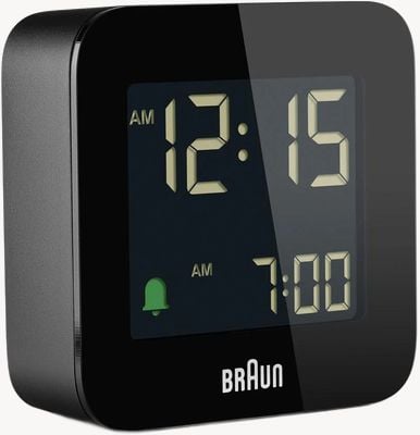 Braun BC08 Digital LCD Travel Alarm Clock - Black - W5.8cm x H5.8cm x D2.0cm BC08B