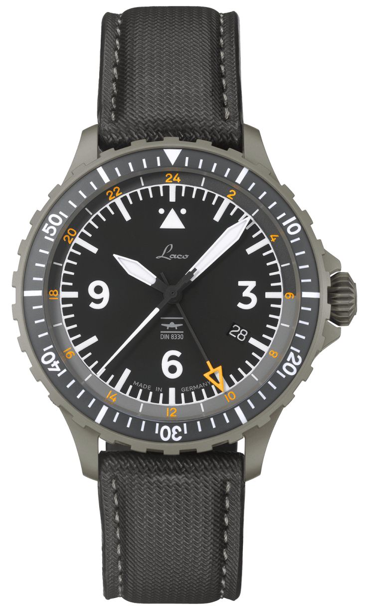 Laco 862165 Hamburg GMT DIN 8330 (43.5mm) Black Dial / Black Watch