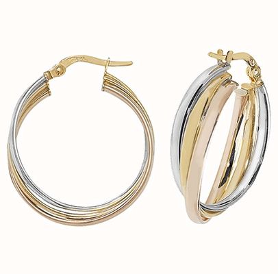 James Moore TH 9k Tri Colour Gold Hoop Earrings 20 mm ER1000-20