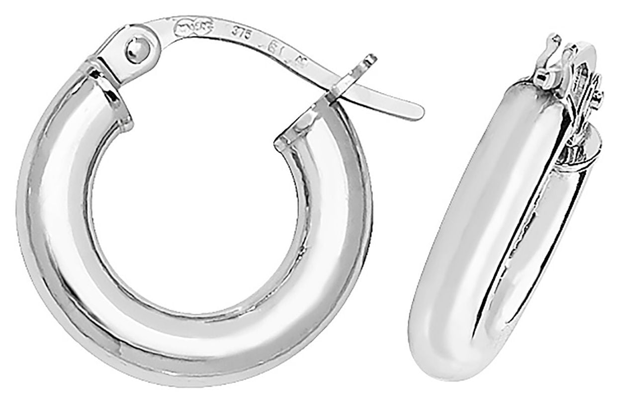 Treasure House ER380W 9ct White Gold 8mm Round Tube Hoop Jewellery