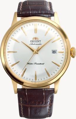 Orient Bambino Automatic (40.5mm) Silver Sunray Dial / Brown Leather Strap RA-AC0028S