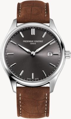 Frederique Constant Classics Quartz (40mm) Grey Dial / Brown Leather Strap Watch FC-220DGS5B6