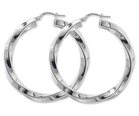 James Moore & Co G5113 Silver Twisted 30mm Hoop Eearings Jewellery