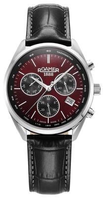 Roamer Men's Pro Chrono (42mm) Burgundy Dial / Black Leather Strap 993819 41 65 02