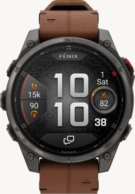 Garmin Fenix 8 Pro 47mm AMOLED Sapphire Premium Multisport GPS Carbon Grey DLC with Chestnut Leather + Black Silicone Strap 010-03198-40