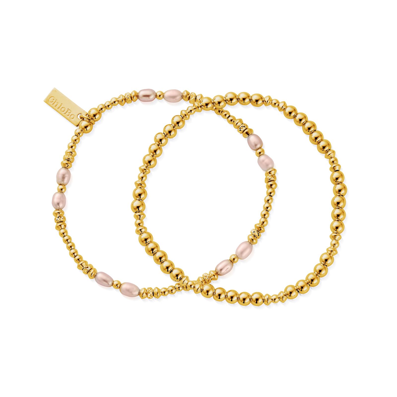 ChloBo GBSETPP Pink Pearl Bracelet Set of 2 - 18ct Gold Jewellery