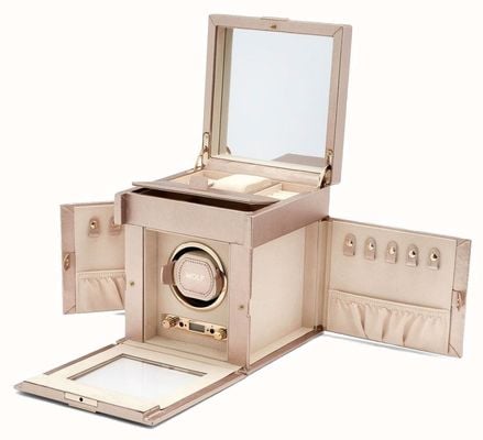 WOLF Palermo Single Watch Winder with jewellery storage  | Rose Gold 213716