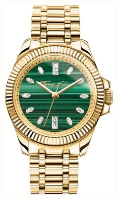 Thomas Sabo Divine Crystal (33mm) Green Malachite Dial / Gold PVD Stainless Steel Bracelet WA0436-291-211-33