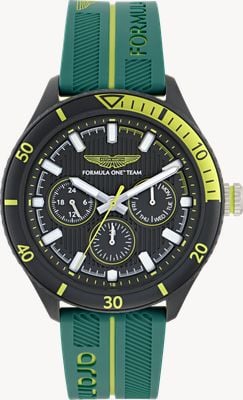 Aston Martin Aramco Formula One™ Team PIT W Quartz Multifunction (46mm) Black Dial / Podium Green Silicone Strap MTFP1F501