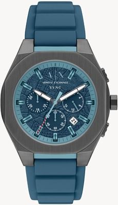 Armani Exchange Quartz Chronograph (44mm) Textured Blue Dial / Blue Silicone Strap AX4291
