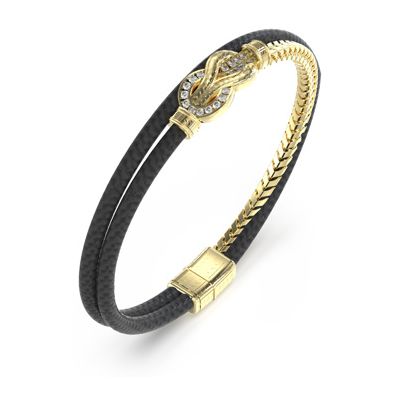 Guess UMB05029YGBKL SAILOR KNOT 7mm Black Leather & Gold PVD Jewellery