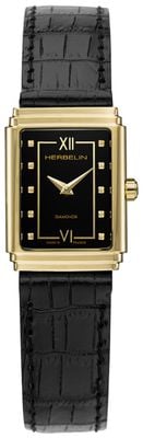 Herbelin Women's Art Déco 1925's (22mm) Black Rectangular Dial / Black Leather Strap 17577P84