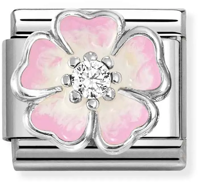Nomination Classic - Pink Enamel Flower Charm with Cubic Zirconia 330321/17
