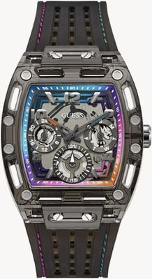 Guess PHOENIX Multifunction (42mm) Skeleton Dial / Black Silicone Strap GW0499G14