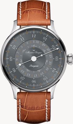 MeisterSinger Pangaea Day Date 365 (40mm) Grey Sunburst Dial / Tan Brown Leather Strap PDD365927_SG03W