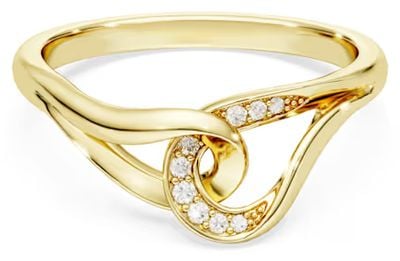 Swarovski Classica ring, Round cut, Interlocking, White, Sterling silver, 18K gold finish 5746012