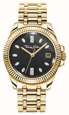 Thomas Sabo Divine Crystal (33mm) Black Sunray Dial / Gold PVD Stainless Steel Bracelet WA0431-291-207-33