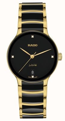 RADO Centrix Diamonds (35mm) Black Dial / Gold PVD Stainless Steel & High-Tech Ceramic Bracelet R30039712