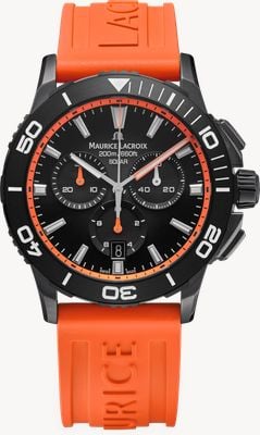 Maurice Lacroix Pontos S Solar Chronograph (42mm) Black Smoked Translucid Dial / Orange Fluo Rubber Strap Watch PT1038-DLB00-330-6