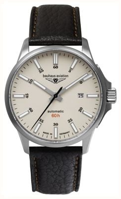 Bauhaus Aviation Titanium Automatic 60h (42mm) Beige Luminous Dial / Black Leather Strap 2864-5