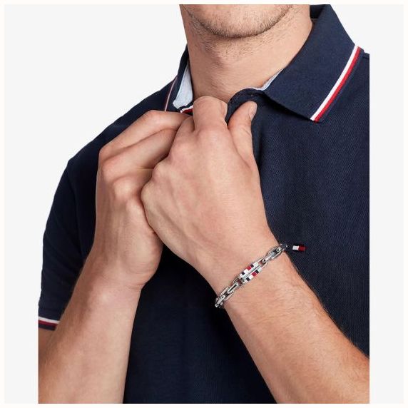 Tommy Hilfiger Stainless Steel Rectangle Belcher Chain Bracelet 2790749 - alternate view 2