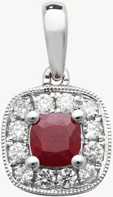 Treasure House 9k White Gold Diamond and Ruby Cushion Pendant PD242WR