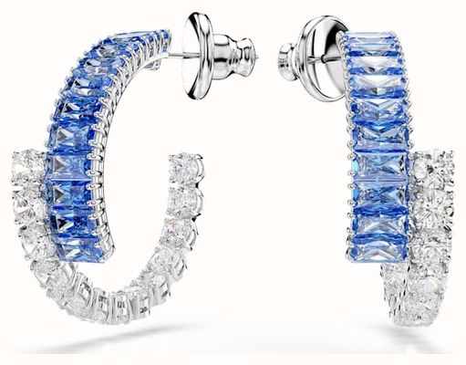 Swarovski Matrix Hoop Earrings, Mixed Cuts, Blue, Rhodium Plated 5722459
