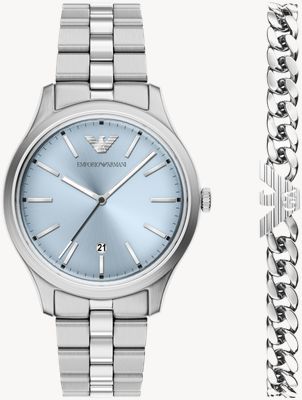 Emporio Armani Dario Gift Set (41mm) Light Blue Dial / Stainless Steel Bracelet AR80090SET