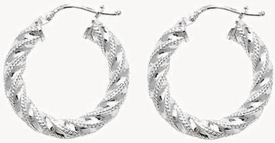 Sterling Silver Diamond Cut Hoop Earrings 15mm G5208-15