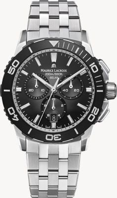 Maurice Lacroix Pontos S Solar Chronograph (42mm) Black Smoked Translucid Dial / Stainless Steel Bracelet Watch PT1038-SSL22-330-1