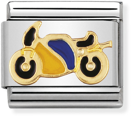 Nomination Classic Motorbike 18ct Gold & Steel Enamel Charm 030203/40