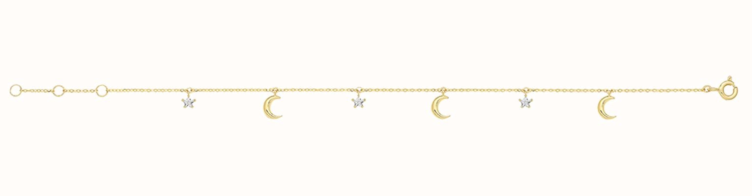 James Moore TH Ladies 9ct Yellow Gold Cubic Zirconia Star And Moon Chain Bracelet BR651