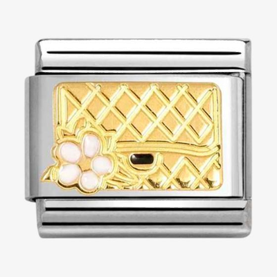 Nomination Classic Floral Bag 18ct Gold & Steel Charm 030272/94