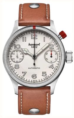 Hanhart PIONEER MonoScope Automatic Chronograph (45mm) Silver Dial / Light Brown Leather Strap - M 733.220-0210