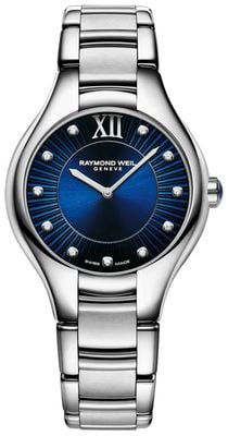Raymond Weil Noemia Diamond Quartz (32mm) Blue Sunray Dial / Stainless Steel Bracelet 5132-ST-50181