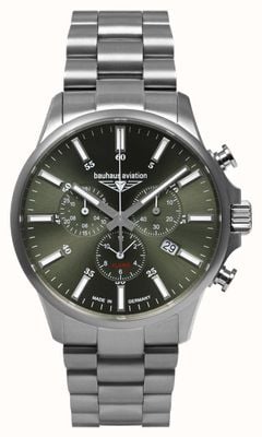 Bauhaus Aviation Titanium Quartz Chronograph (42mm) Dark Green Dial / Titanium Bracelet 2880M4