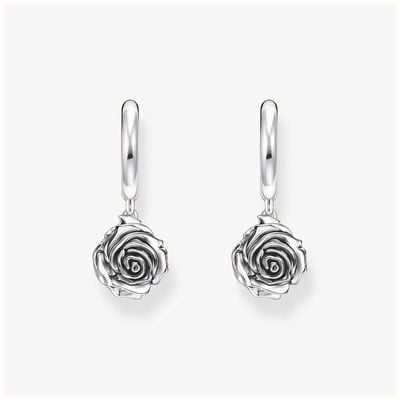 Thomas Sabo Silver Hoop Earrings Midnight Rose CR757-637-21