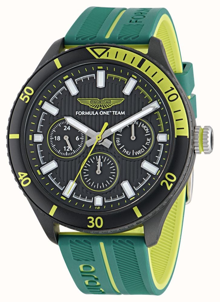 Aston Martin Aramco Formula One™ Team PIT W Quartz Multifunction (46mm) Black Dial / Podium Green Silicone Strap MTFP1F501 - alternate view 2