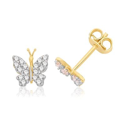 Treasure House ES1001 9ct Yellow Gold Cz Butterfly Stud Jewellery