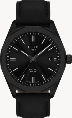 Tissot PRC 100 Solar (39mm) Black Dial / Black Leather Strap T1514223605100