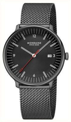 Mondaine Doppio (41mm) Black Dial / Black Stainless Steel Mesh Bracelet MLE.41220.SM