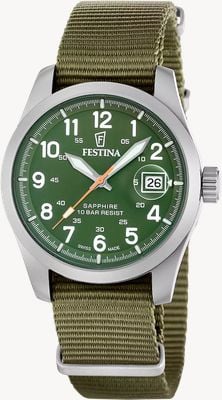 Festina Swiss Made Field Quartz (39mm) Green Dial / Green Nylon NATO Strap F20082/2