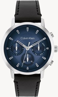 Calvin Klein Gauge Multi-Function (42mm) Dark Blue Dial / Black Leather Strap 25200497