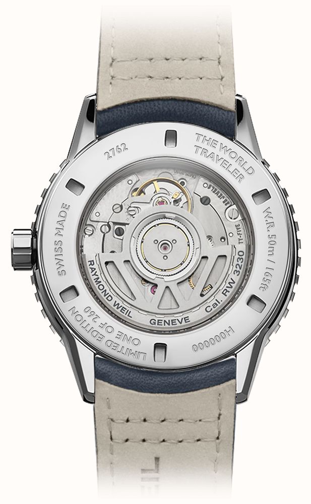 Raymond Weil Freelancer World-Traveller GMT Limited Edition (40mm) Blue 'World Map' Dial / Blue Leather Strap 2762-STC-02026 - alternate view 4