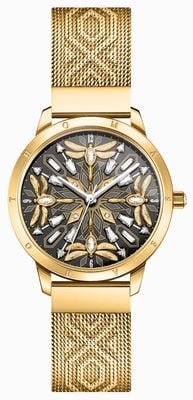 Thomas Sabo Women's Spirit Magic Garden (33mm) Black Gold Dragonfly Crystal Dial / Gold-Tone Steel Mesh Bracelet WA0422-264-207-33 MM