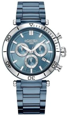 Roamer Men's Toscana (42mm) Blue Chronograph Dial / Blue-Tone Stainless Steel Bracelet 994837 41 45 20