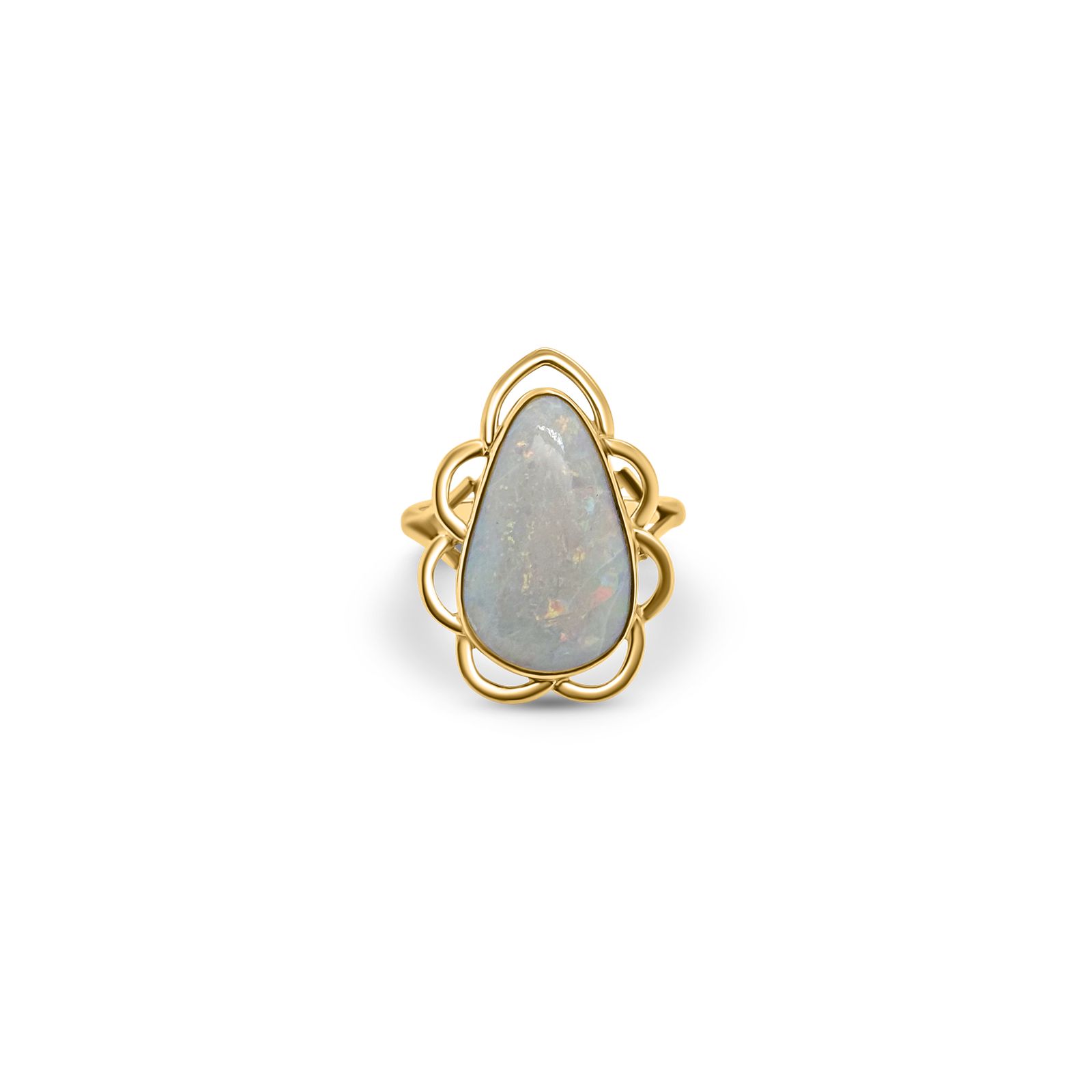 Pre-owned J31023 9ct Yellow Gold Large Opal Pear Shaped Ring Jewellery