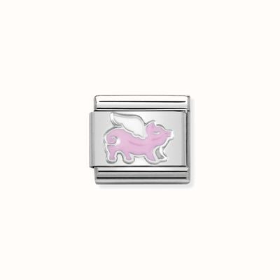 Nomination Composable Classic SYMBOLS In Stainless Steel Enamel And Arg. 925 Pig With Wings 330204/17