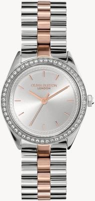 Olivia Burton Sports Luxe Bejewelled (34mm) Silver Dial / Two-Tone Stainless Steel Bracelet 24000138
